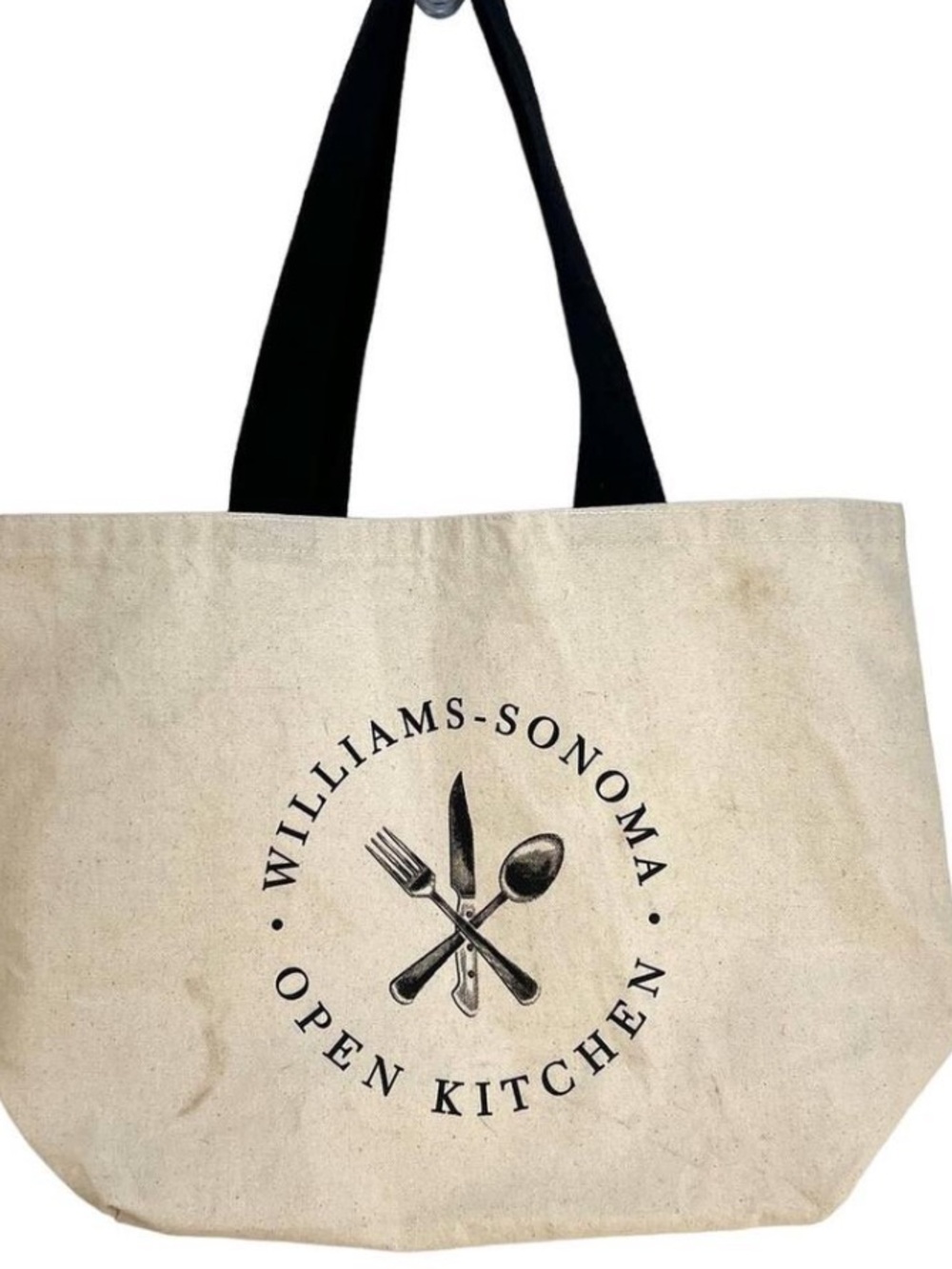 Williams Sonoma Natural Canvas Tote with Black Handles and Logo